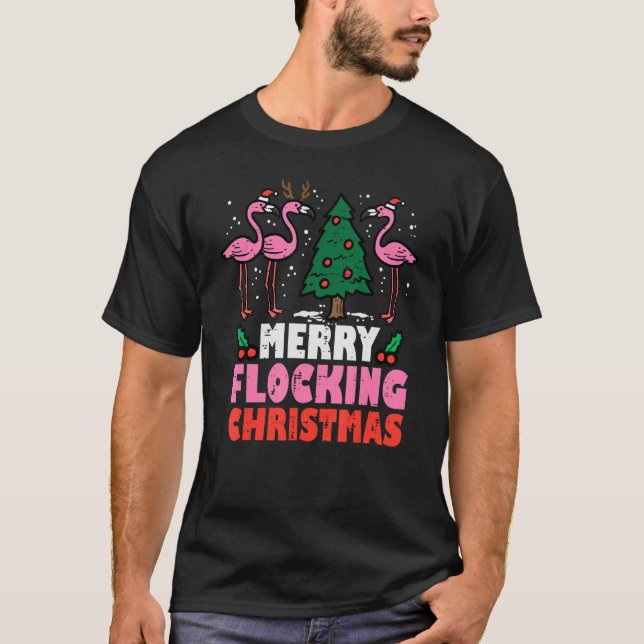 Camiseta Flamingo Merry Flocking Christmas  Xmas Men Women  (Anverso)