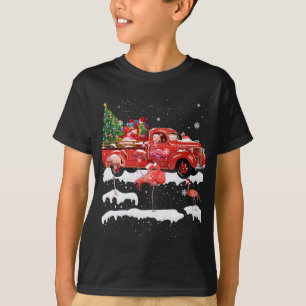 Camiseta Flamingo Montando Camión Rojo Feliz Navidad X-mas 