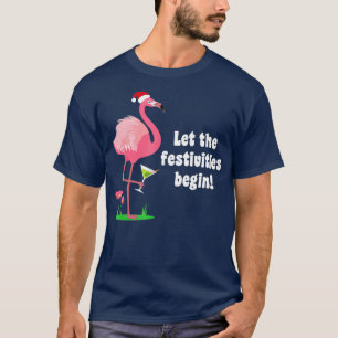 Camiseta Flamingo Navidades Bird w Martini Glass Funny