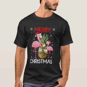 Camiseta Flamingo Navidades de aves Pineapple Luces Merry C