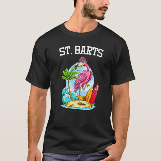 Camiseta Flamingo Ocean Beach Wave Surfboard Saint Barthele (Anverso)