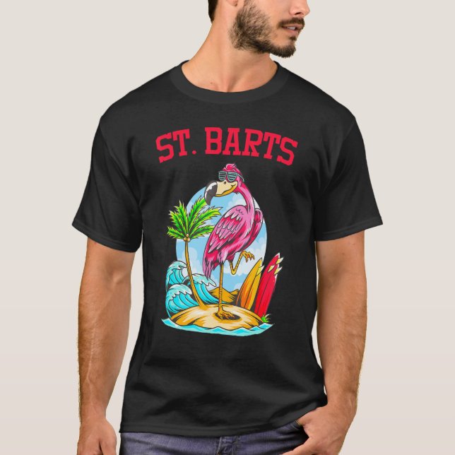 Camiseta Flamingo Ocean Beach Wave Surfboard St Barts (Anverso)