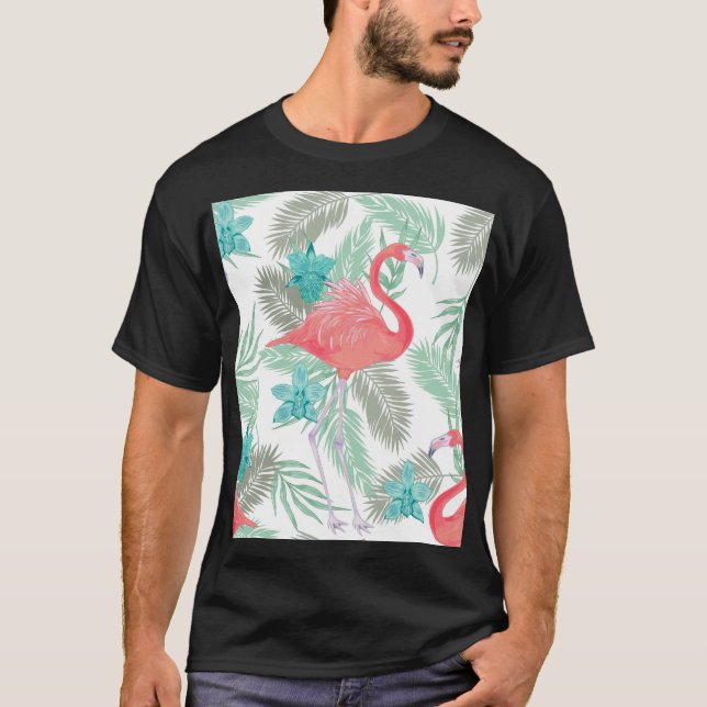 Camiseta Flamingo, orquídea: patrón vintage romántico. (Anverso)