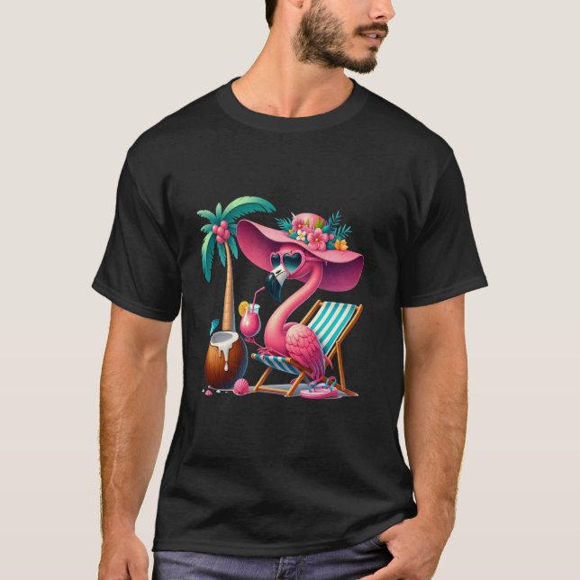Camiseta Flamingo Palm Tree Pink Tropical Beach Vaca De Ver (Anverso)