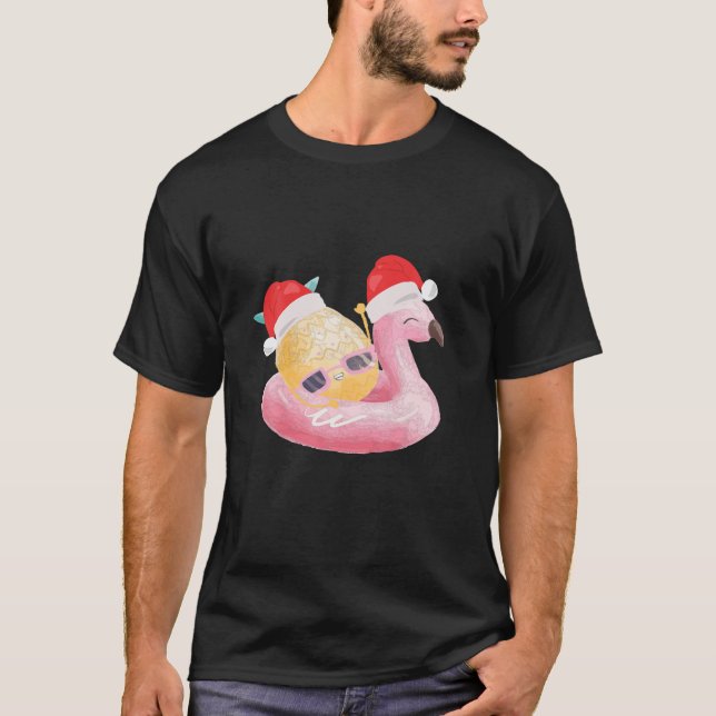 Camiseta Flamingo Pineapple Xmas Pool Fiesta Verano Navidad (Anverso)