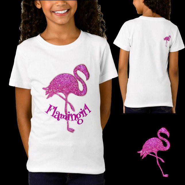 Camiseta Flamingo purpurina rosa - texto personalizable (Subido por el creador)
