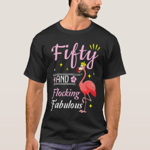 Camiseta Flamingo Queen Flower Feliz 50 Años Y Bloqueo