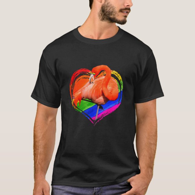 Camiseta Flamingo Rainbow Heart Animal Gay Pride Lgbt (Anverso)