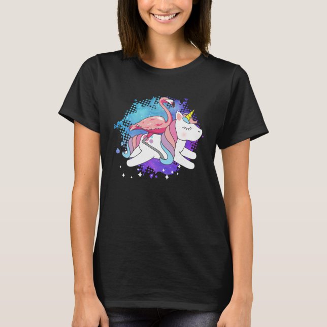 Camiseta Flamingo Riding A Unicorn Flamingo Bird (Anverso)