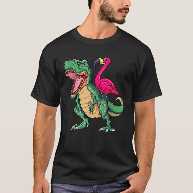 Camiseta Flamingo Riding Dinosaur T rex Funny Flamingo Tyra (Anverso)