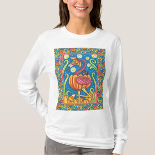 CAMISETA FLAMINGO ROJO DE HALLOWEEN Y GATO NEGRO EN PUMPKIN