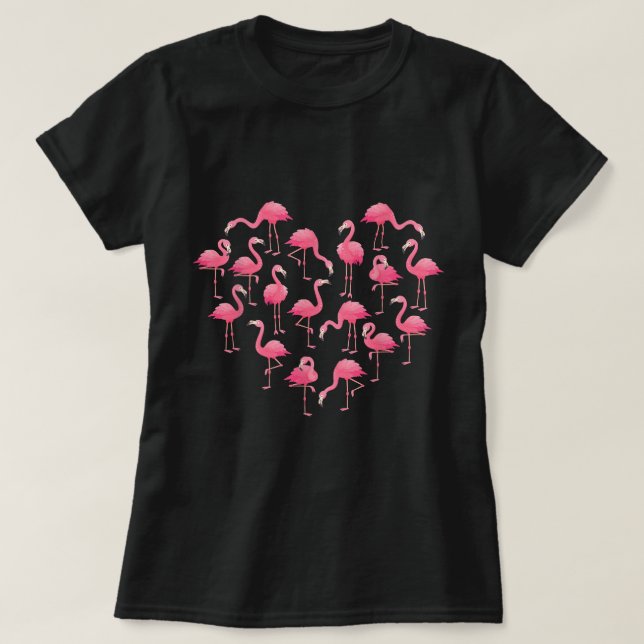 Camiseta Flamingo Rosa Amor Cardíaco Por Las Mujeres Chicas (Diseño del anverso)