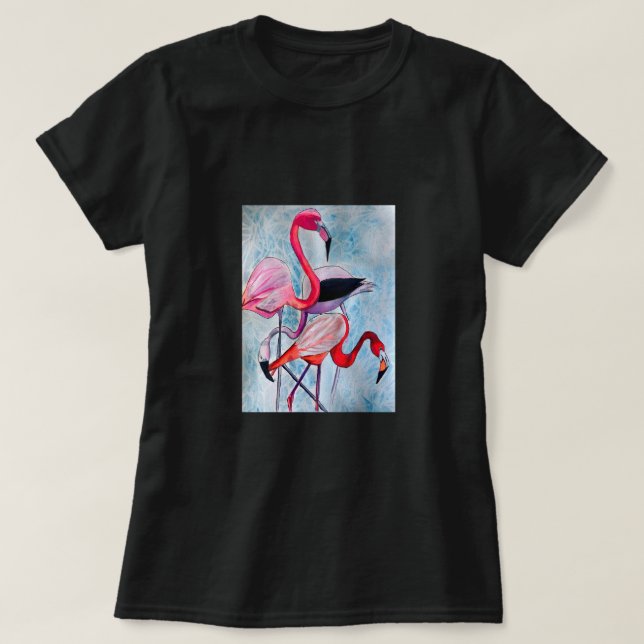 Camiseta Flamingo rosa colorido arte acuático (Diseño del anverso)