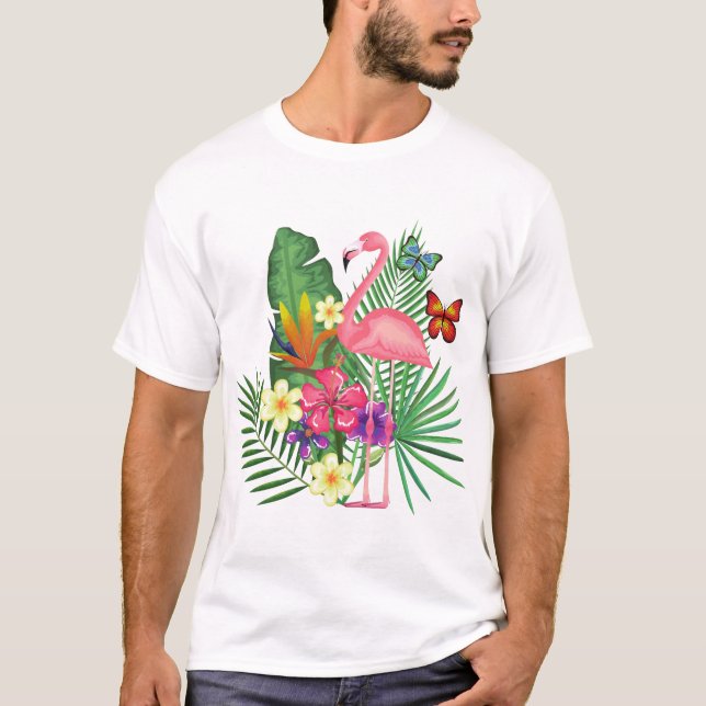 Camiseta Flamingo rosa con mariposa para los amantes del fl (Anverso)