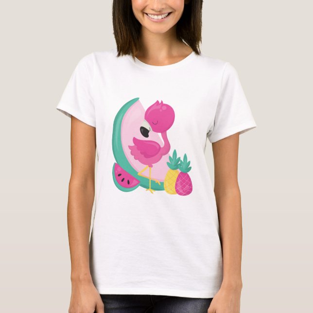 Camiseta Flamingo rosa con sandía y piña (Anverso)