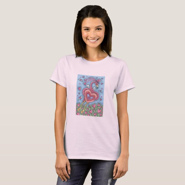 Camiseta FLAMINGO ROSA CUPID Valentine T SHIRT Mujeres (Anverso completo)