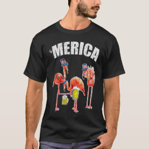 Camiseta Flamingo Rosa De Merica 4 De Julio Cerveza Patriót