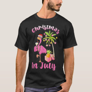 Camiseta Flamingo rosa en Navidades de Santa Hat en julio C