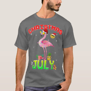 Camiseta Flamingo rosa en Navidades de Santa Hat en julio C