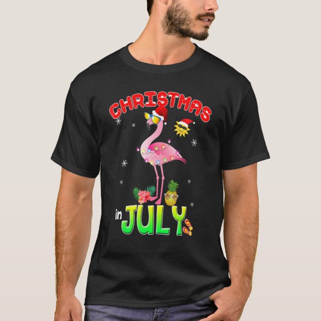 Camiseta Flamingo Rosa En Navidades De Santa Hat En Julio C (Anverso)