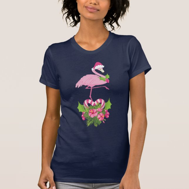 Camiseta Flamingo rosa en Santa Hat Navidades caprichosos (Anverso)