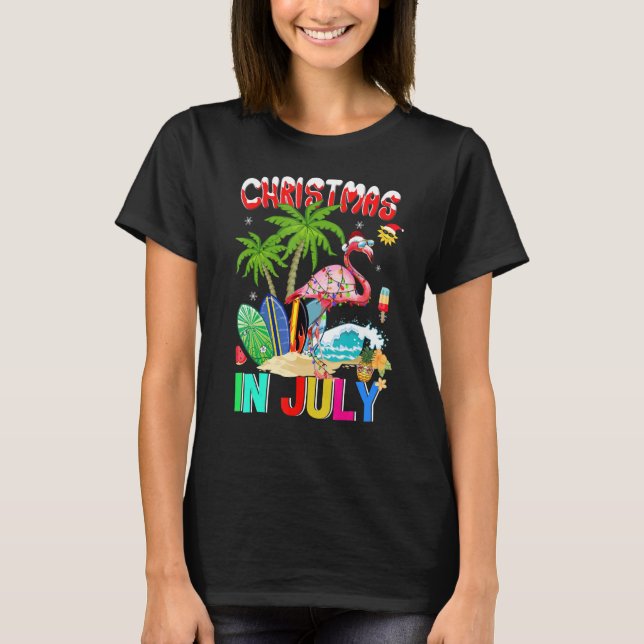 Camiseta Flamingo Rosa En Santa Hat Navidades De Lentes De  (Anverso)
