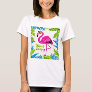 Camiseta Flamingo rosa Estacionamiento tropical en una pier