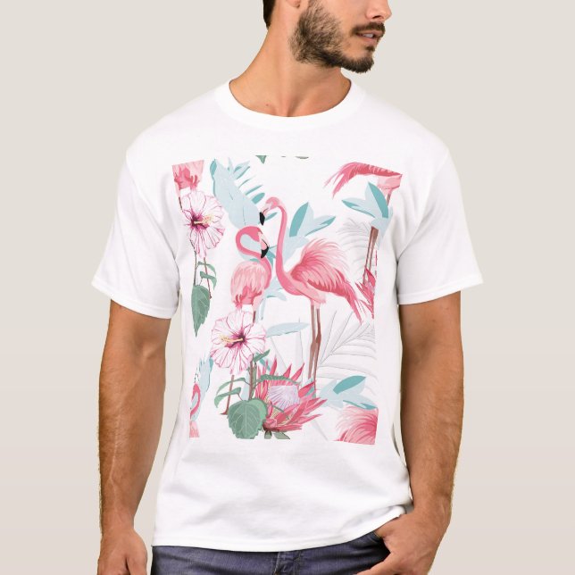 Camiseta Flamingo Rosa: Flores Exóticas Sin Marea. (Anverso)