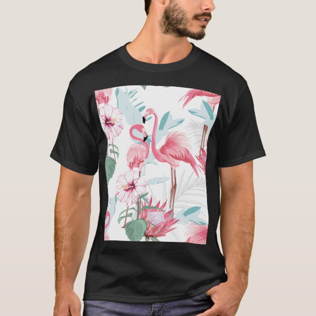 Camiseta Flamingo Rosa: Flores Exóticas Sin Marea. (Anverso)