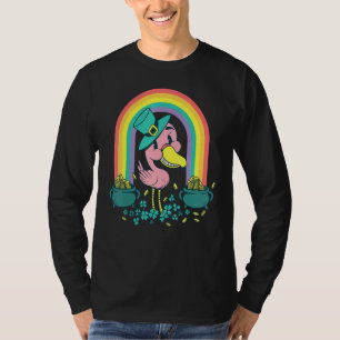 Camiseta Flamingo rosa gracioso con ollas de oro St Patrick