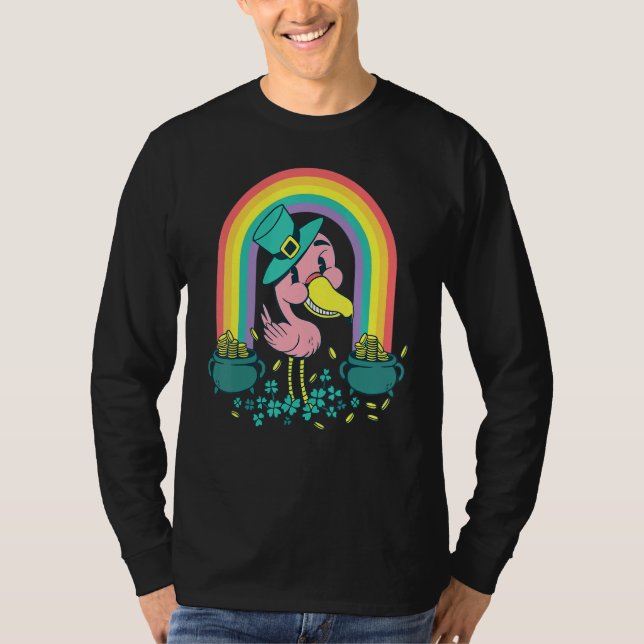 Camiseta Flamingo rosa gracioso con ollas de oro St Patrick (Anverso)