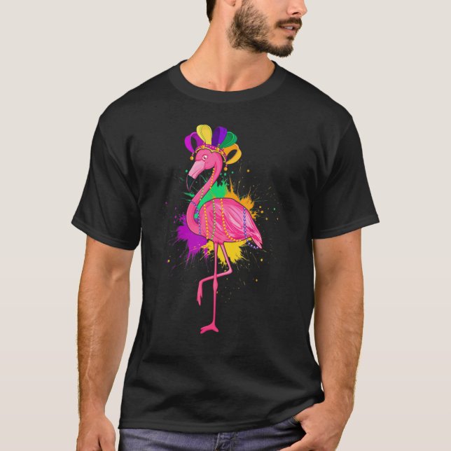 Camiseta Flamingo rosa Mardi Gras Cute Animales Carnavales  (Anverso)