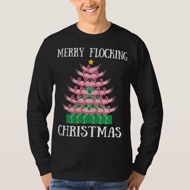 Camiseta Flamingo rosa Merry Flocking Christmas Tree Lights (Anverso)