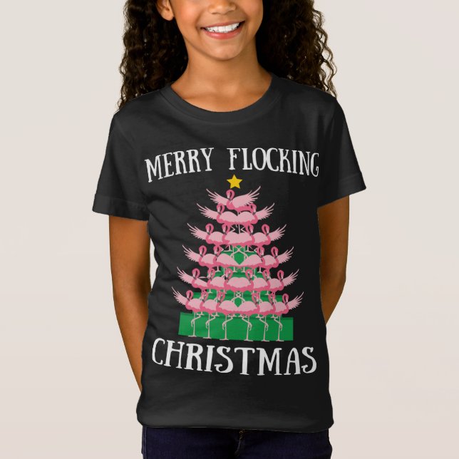 Camiseta Flamingo rosa Merry Flocking Christmas Tree Lights (Anverso)