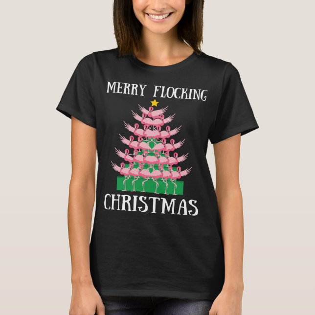 Camiseta Flamingo rosa Merry Flocking Christmas Tree Lights (Anverso)