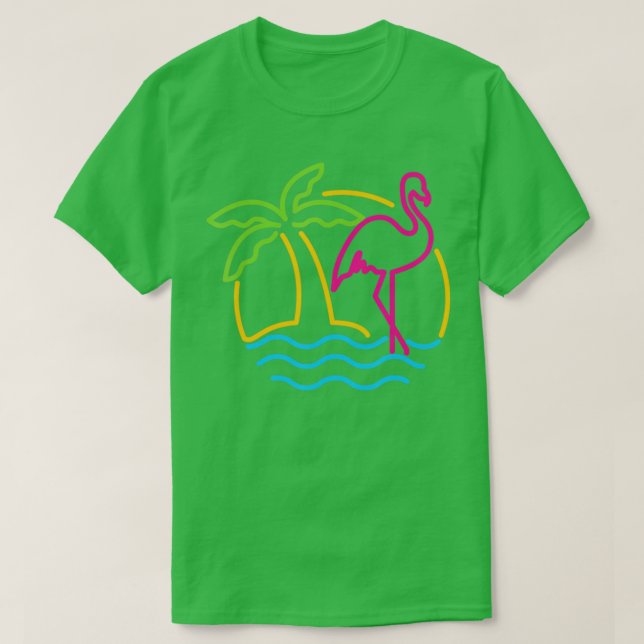 Camiseta Flamingo rosa neón de la vieja Miami Retro de los  (Diseño del anverso)