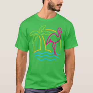 Camiseta Flamingo rosa neón de la vieja Miami Retro de los