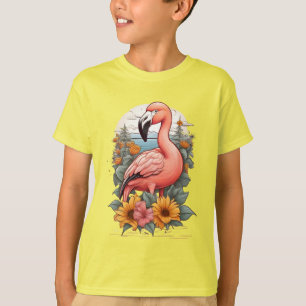 Camiseta Flamingo rosa rodeado de flores