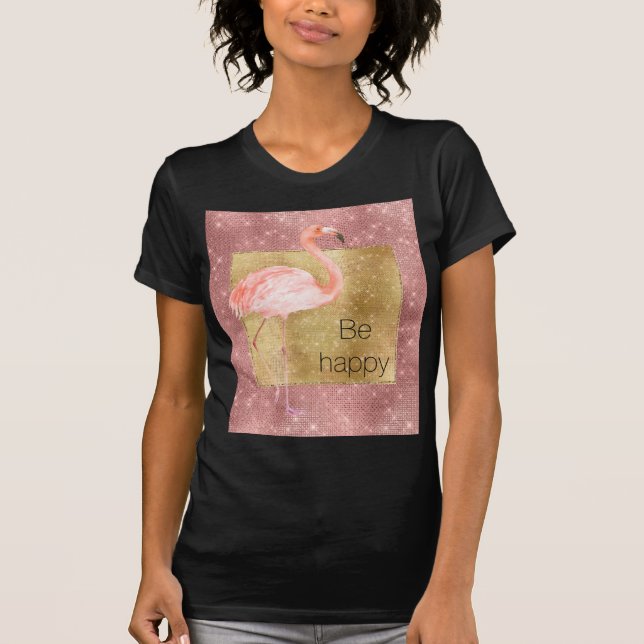 Camiseta Flamingo rosado con mancha dorada (Anverso)