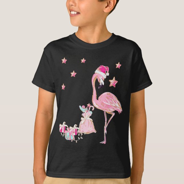 Camiseta Flamingo Santa Clause Navidades Hawai (Anverso)