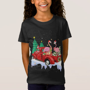 Camiseta Flamingo Santa en Red Truck Navidades Pajamas Funn