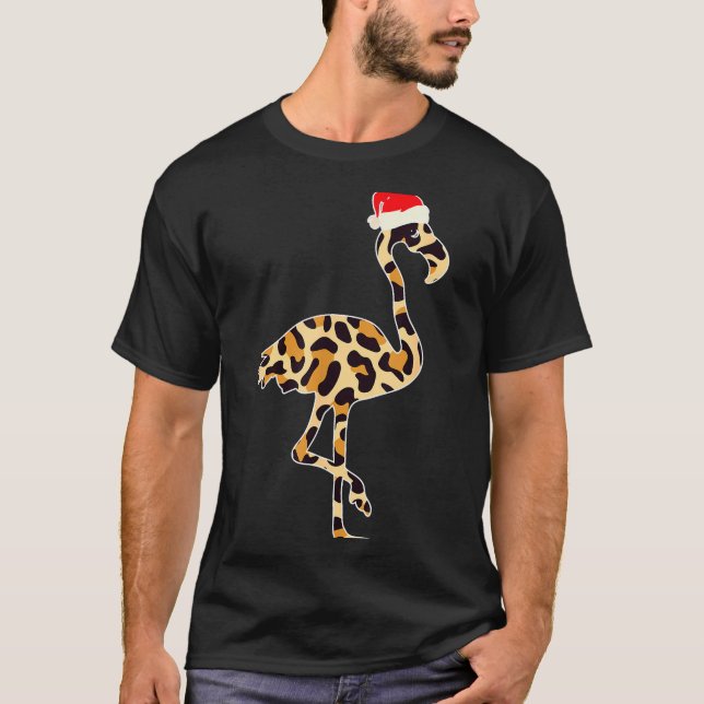 Camiseta Flamingo Santa Hat Family Matching Christmas Leopa (Anverso)