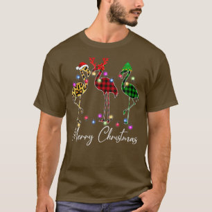 Camiseta Flamingo Santa Hat Reindeo Buffalo Plaid Flamingo