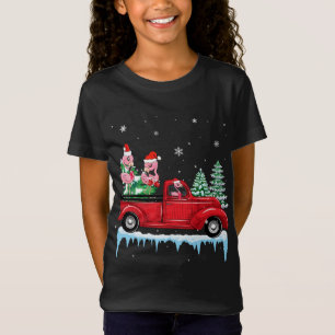 Camiseta Flamingo Santa Hat Riding Red Truck Xmas