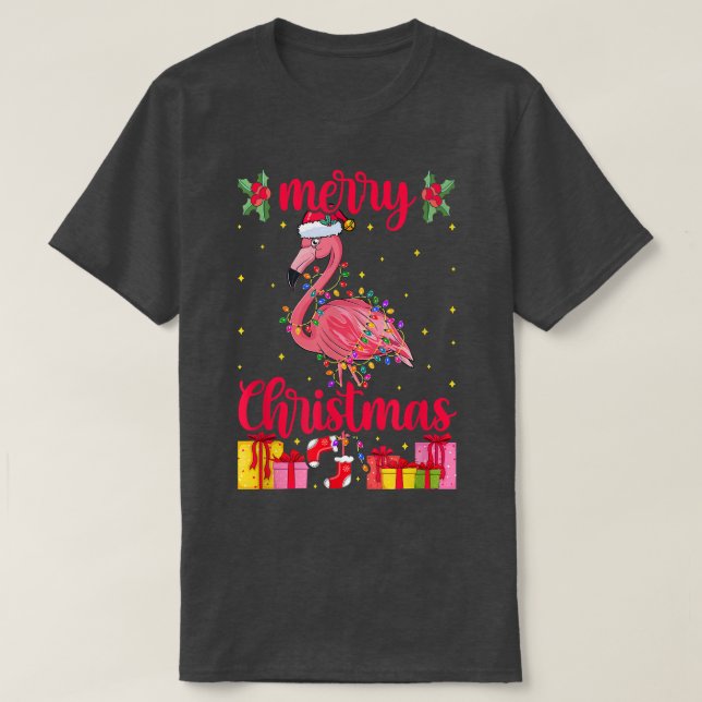 Camiseta Flamingo Santa Hat Xmas Luces Flamingo Lover Chr (Diseño del anverso)