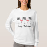 Camiseta Flamingo Santa Merry Christmas<br><div class="desc">Flamingo Santa y las palmeras de coco diseño Feliz Navidad ropa de invierno camiseta de manga larga</div>