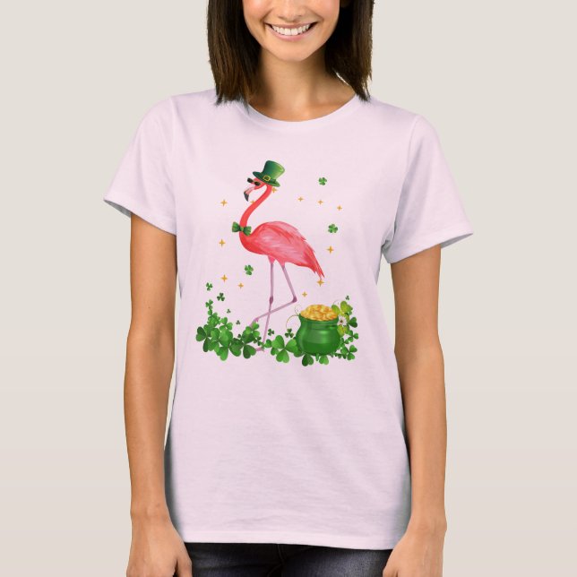 Camiseta Flamingo, Shamrock, irlandés, flamingo rosado (Anverso)