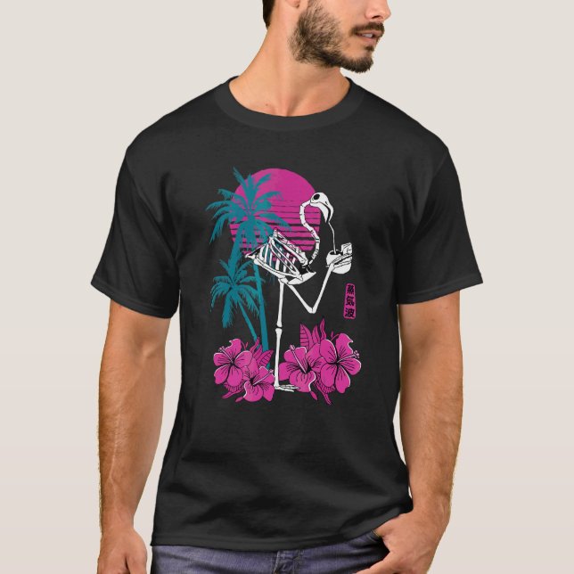 Camiseta Flamingo Skeleton Flower Retro Crazy Bebe Fla (Anverso)