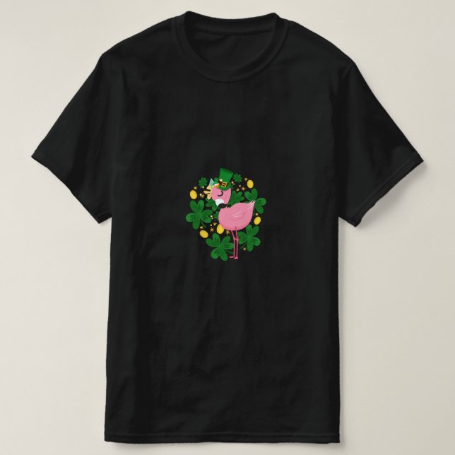 Camiseta Flamingo St Patrick Day Fun Pink Bird Lover Gift1 (Diseño del anverso)