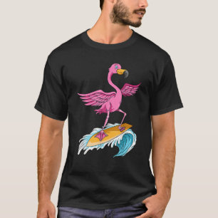Camiseta Flamingo Surfer Summer Waves Surfboard Surfing Sur
